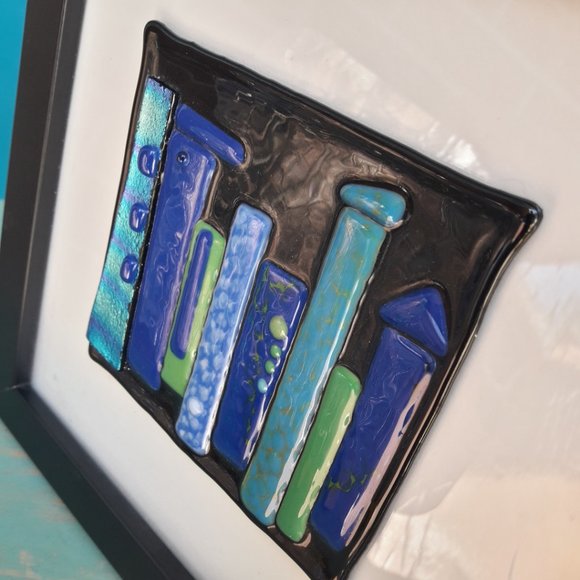 Art Glass Hand Blown Glass Artist Made Framed Wall Art Wall Hanging Fused Glass - Picture 12 of 16